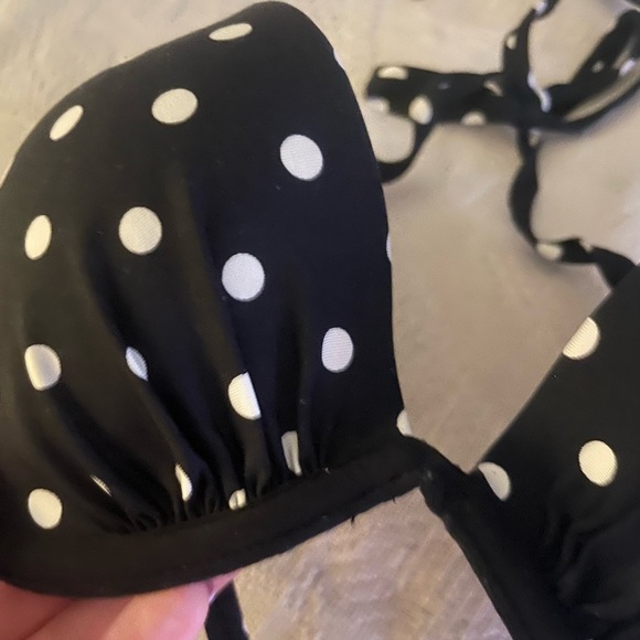 H&M Black White Polka Dot Push Up String Bikini Top - Picture 3 of 6